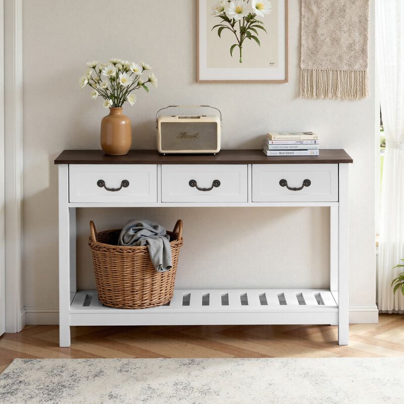 Narrow 47" Console Table Brown White for Living Room & Hallway image number 1