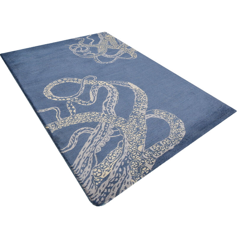 RUGSOTIC CARPETS HAND TUFTED WOOL ECO-FRIENDLY AREA RUGS - Blue & Beige, Contemporary Modern Design, High Pile Handmade Area Rugs for Living Room, Bed Room (K00512) image number 2