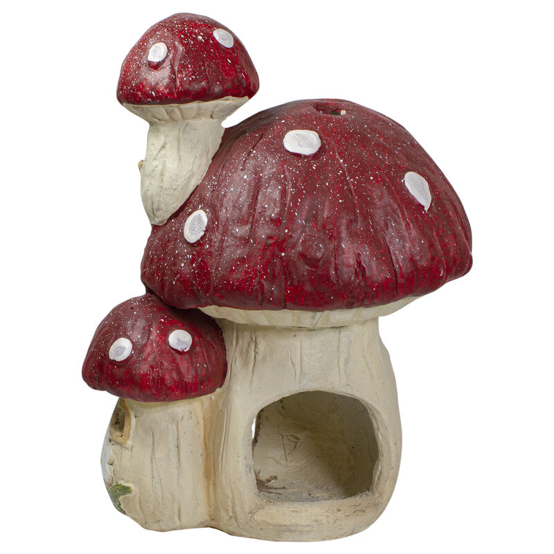 18" Red and Beige Mushroom House Outdoor Garden Statue image number 3