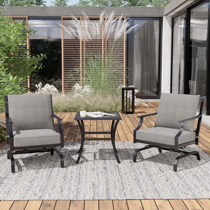 Mondawe Outdoor Conversation 3-Piece Set W/ 2 Rocking Chair & 1Heat-Resistant Coffee Table