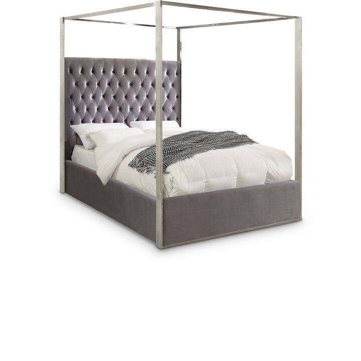 Meridian Furniture Porter Grey Velvet Queen Bed