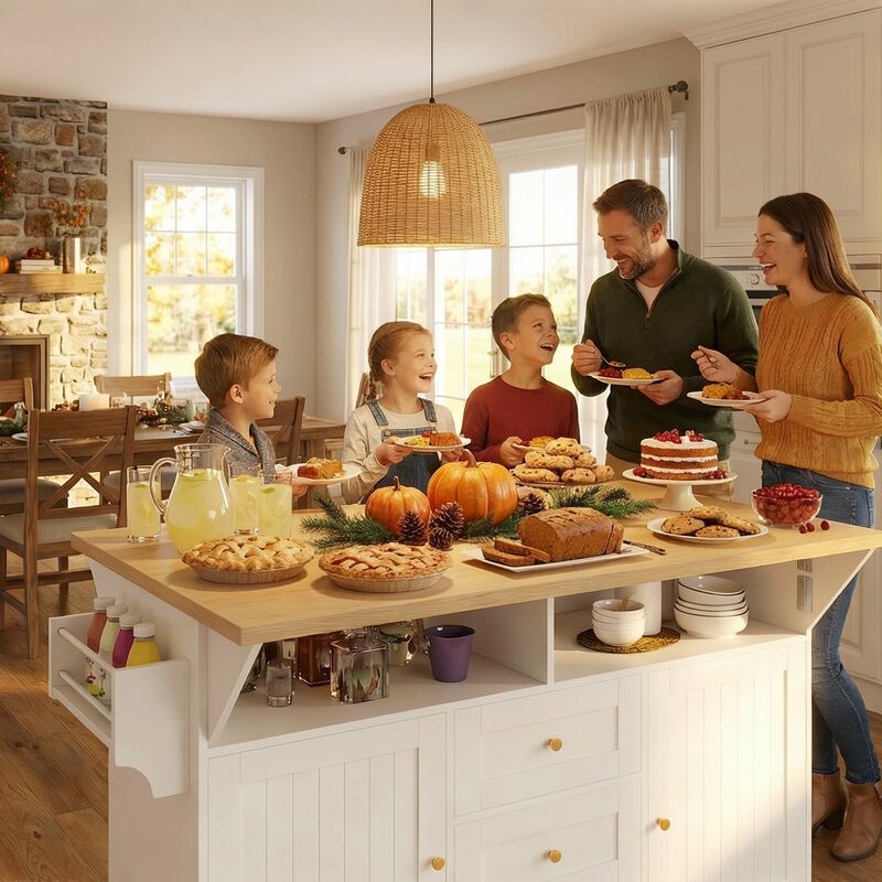 Rolling Kitchen Island with Power Outlet, Spice Rack & 2 Drop Leaf image number 8