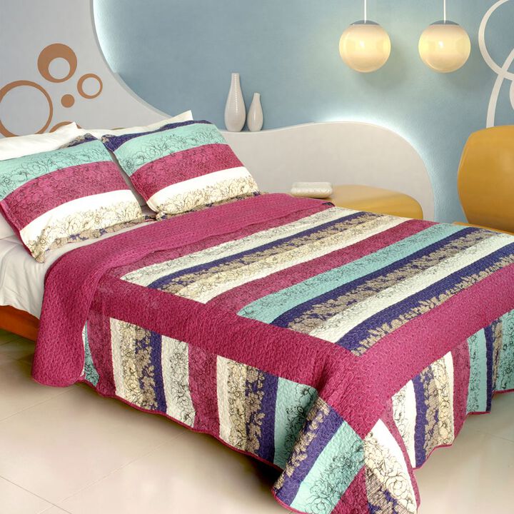Cotton Queen Size 3PC Quilted Printed Quilt Set Secret Season Soft Bedding