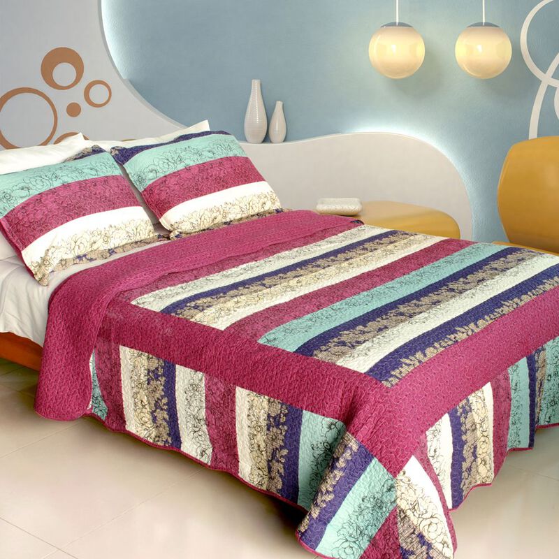 Cotton Queen Size 3PC Quilted Printed Quilt Set Secret Season Soft Bedding image number 0