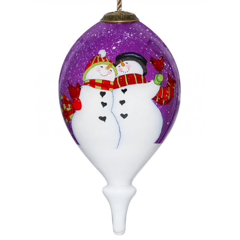 HomeRoots  Amore Snowmen Hand Painted Mouth Blown Glass Ornament, Multi Color image number 1