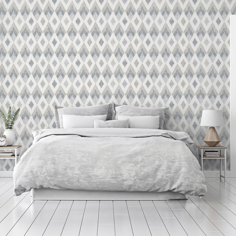 Fitzgerald Grey Ikat Diamond Wallpaper image number 3