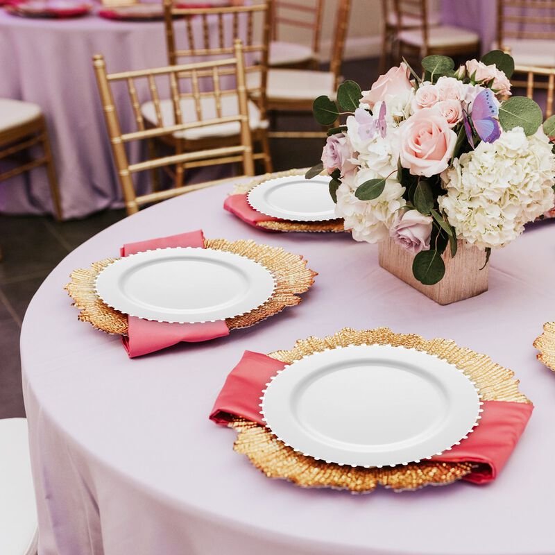 10" White Pearl String Round Plastic Dinner Plates (120 Plates) image number 7