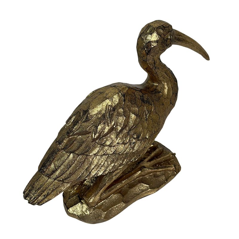 Gold Resin Crane Statue Bird Figurine 975 In Antique Style Table Decor image number 2