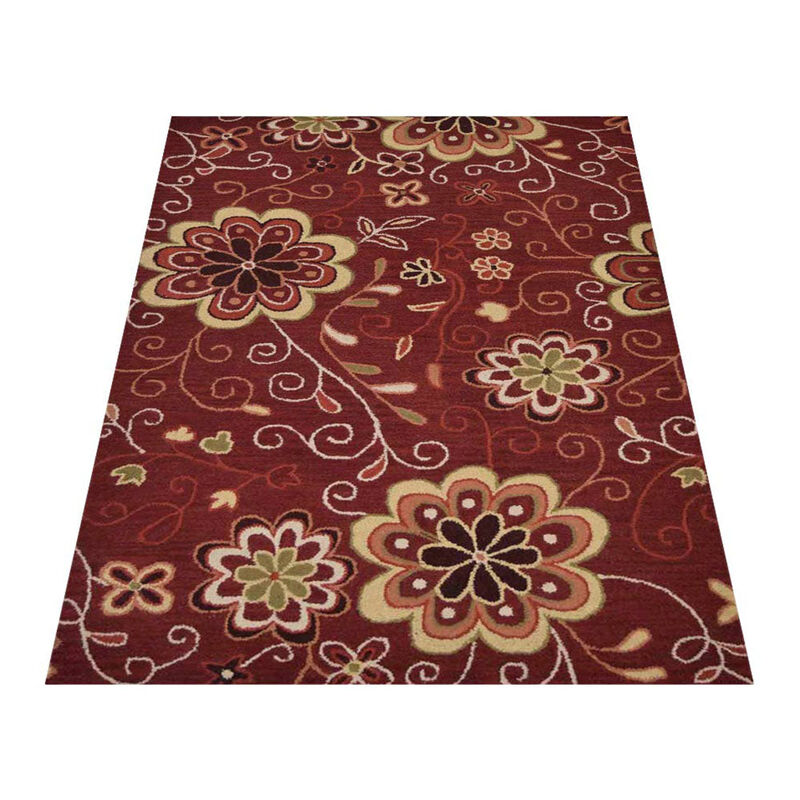 RUGSOTIC CARPETS HAND TUFTED WOOL ECO-FRIENDLY AREA RUGS  - 5'x8', Rectangle Shape, Red, Floral Modern Design, High Pile Thick Handmade Anti Skid Area Rugs for Living Room, Bed Room (K00656)