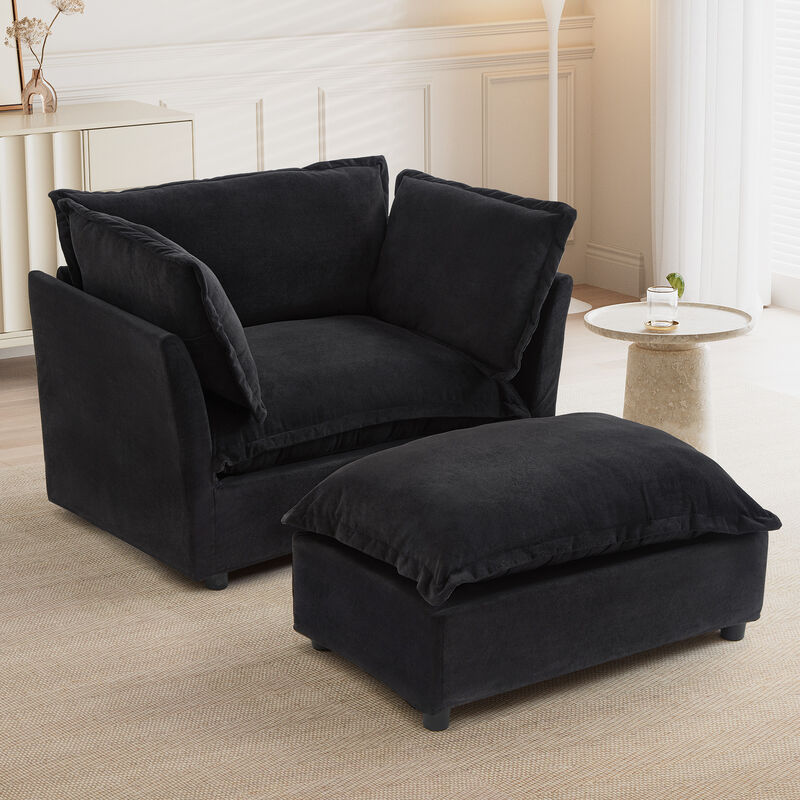 Merax Modern Armchair Sofa with Movable Ottoman