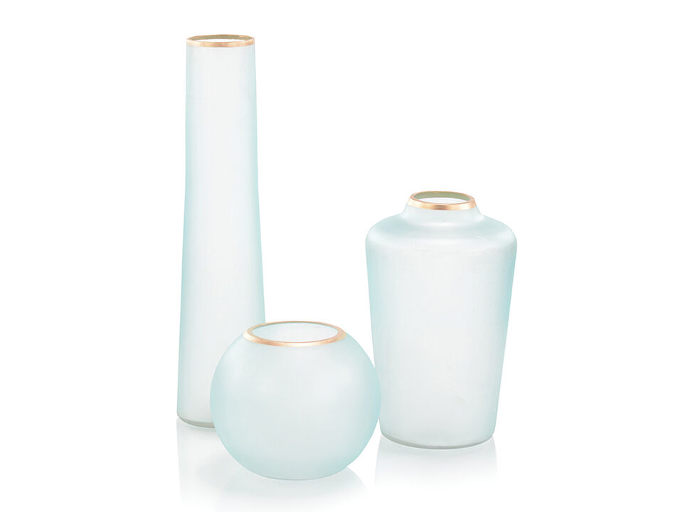 Set Of Three Whisper Blue Glass Vases