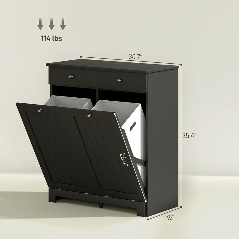 Hivvago Double Laundry Hamper Cabinet with 2 Drawers image number 2