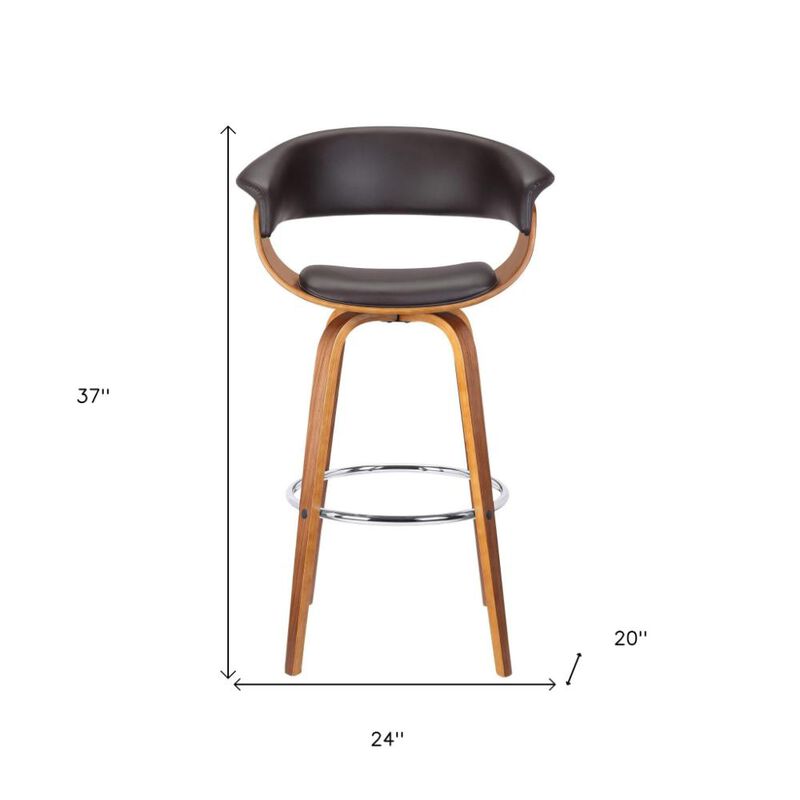 Hivvago 27 Inch Brown Faux Leather And Iron Swivel Low Back Counter Height Bar Chair