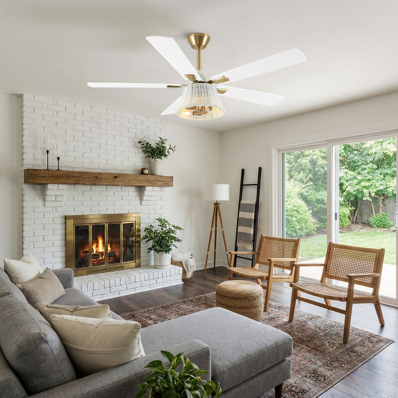 52" Modern Antique Brass Reversible Handwoven PE Rattan Ceiling Fan with Light and Remote image number 2