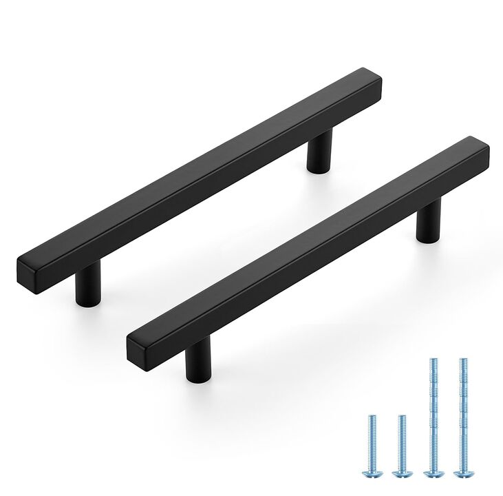 JOY DECOR 30 Pack 5 Inch Matte Black Square Cabinet Handles Stainless Steel Cabinet Hardware Pulls for Kitchen and Drawers with