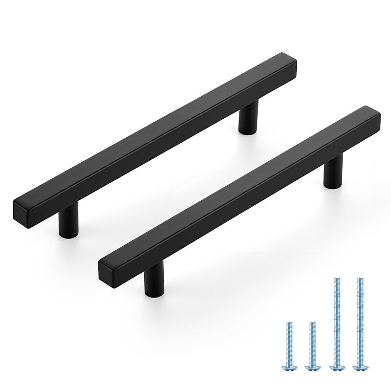 JOY DECOR 30 Pack 5 Inch Matte Black Square Cabinet Handles Stainless Steel Cabinet Hardware Pulls for Kitchen and Drawers with