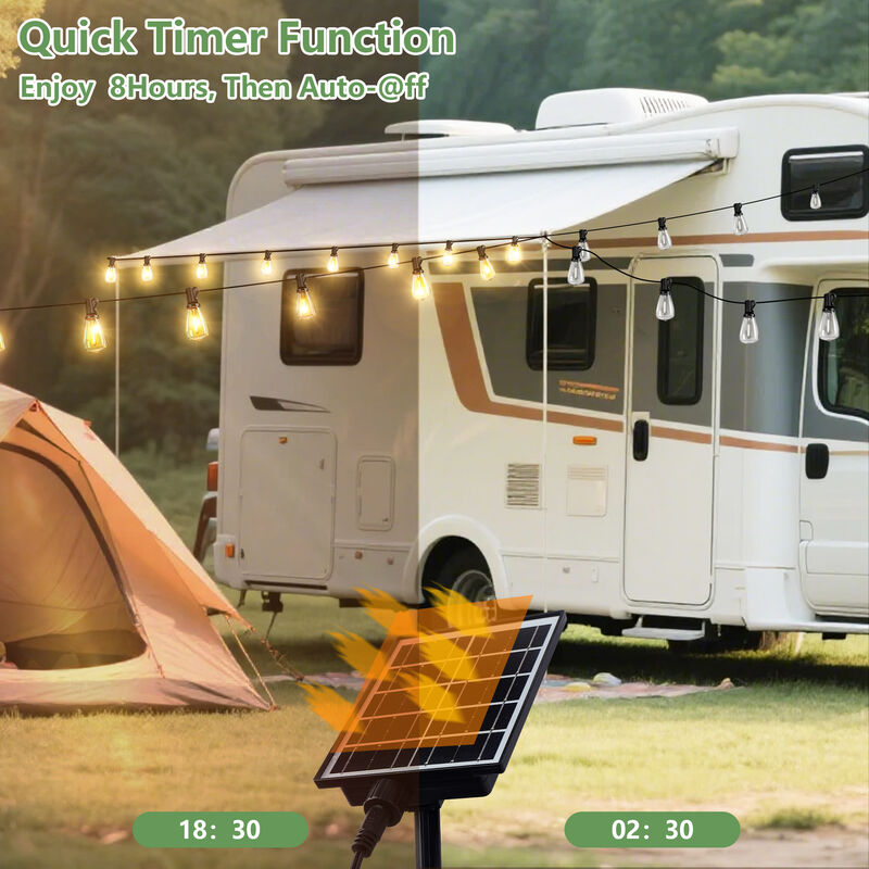 30-Light 100 ft. Outdoor Solar Powered Integrated LED Edison String Light image number 9