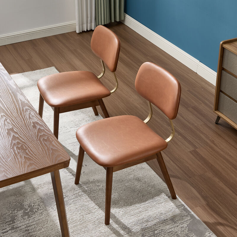 Nertek Mid‑Century Faux‑Leather Rubberwood Dining Chair image number 8