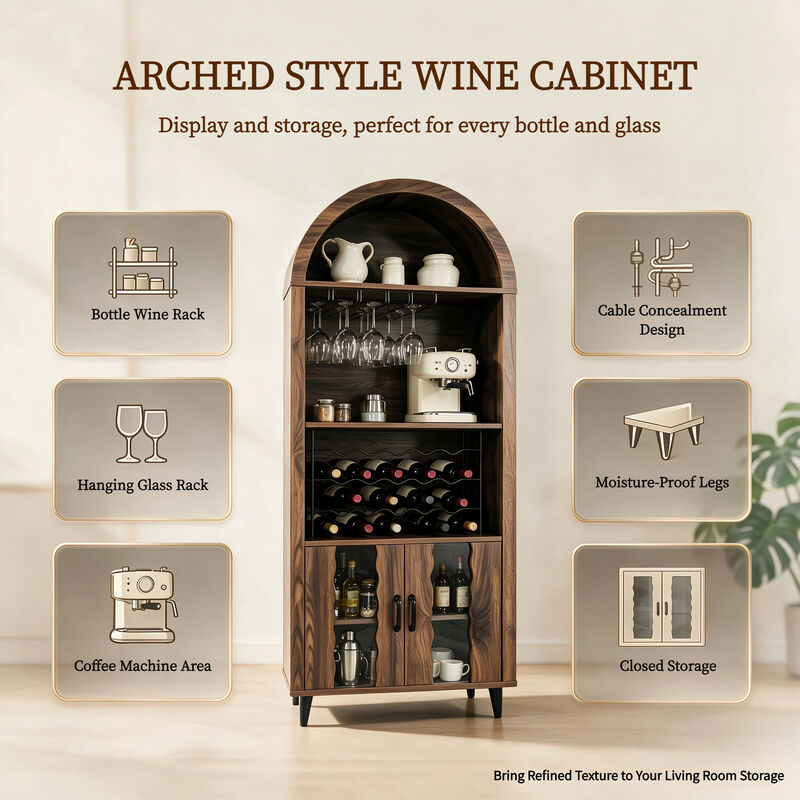 Farmhouse 71" Arched Wine Bar Display Cabinet image number 4