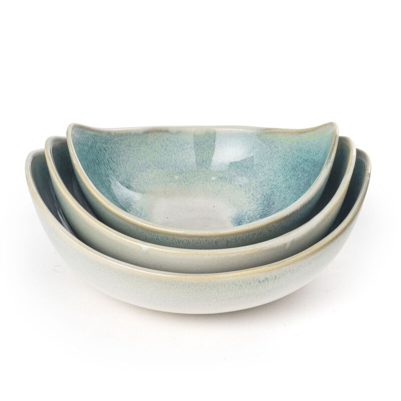 HomeRoots Set of Three Blue And White Ceramic Decorative Bowl image number 2