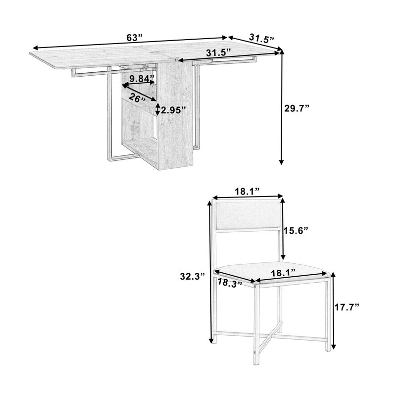 Merax Modern Compact 5-Piece Extendable Dining Table Chairs Set