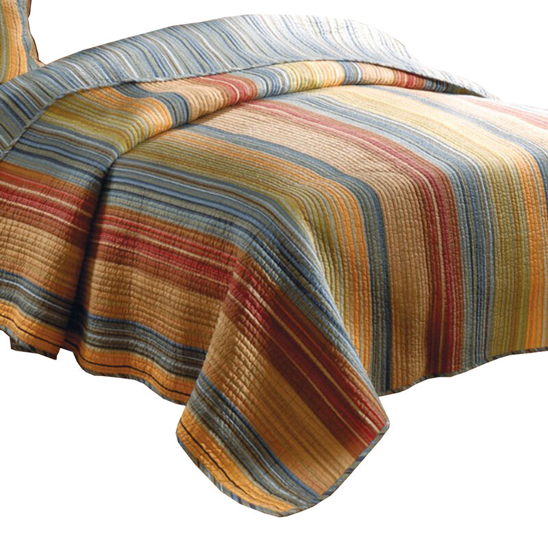 Huascaran 2 Piece Fabric Twin Size Quilt Set with Channel Stitching, Multicolor - Benzara