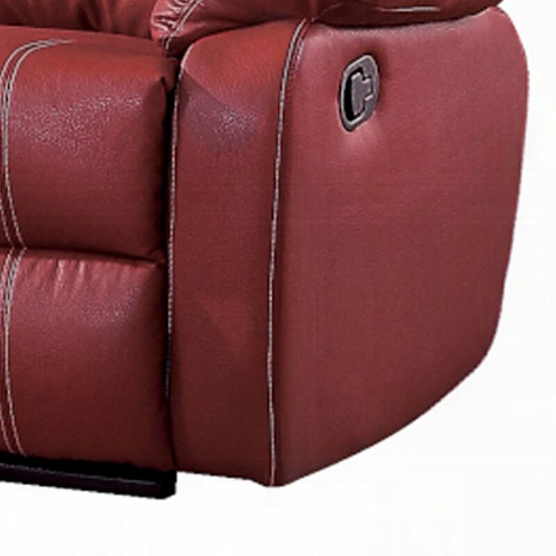 Zuru Motion Manual Recliner Loveseat, Pillow Top, Red Faux Leather - Benzara