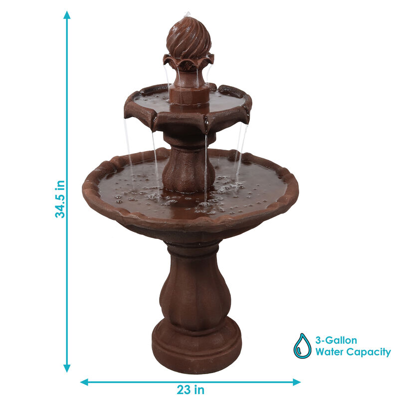 Sunnydaze Resin Outdoor 2-Tier Solar Water Fountain with Battery