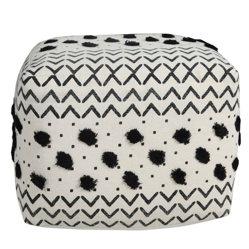 Hivvago 18 Inch White Cotton Chevron Pouf Ottoman