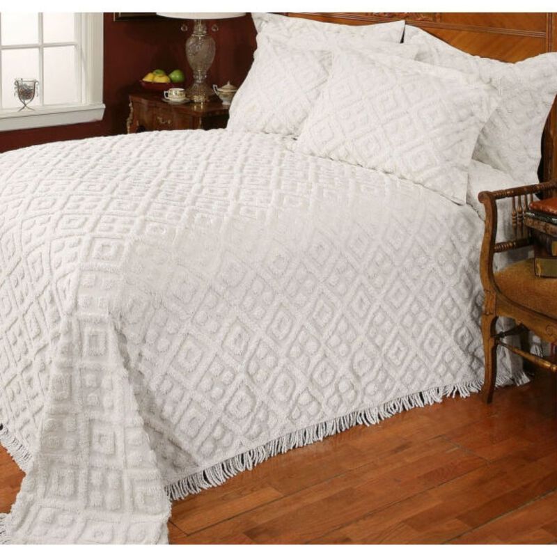 QuikFurn Full size Beige Chenille Cotton Bedspread with Fringe Edges