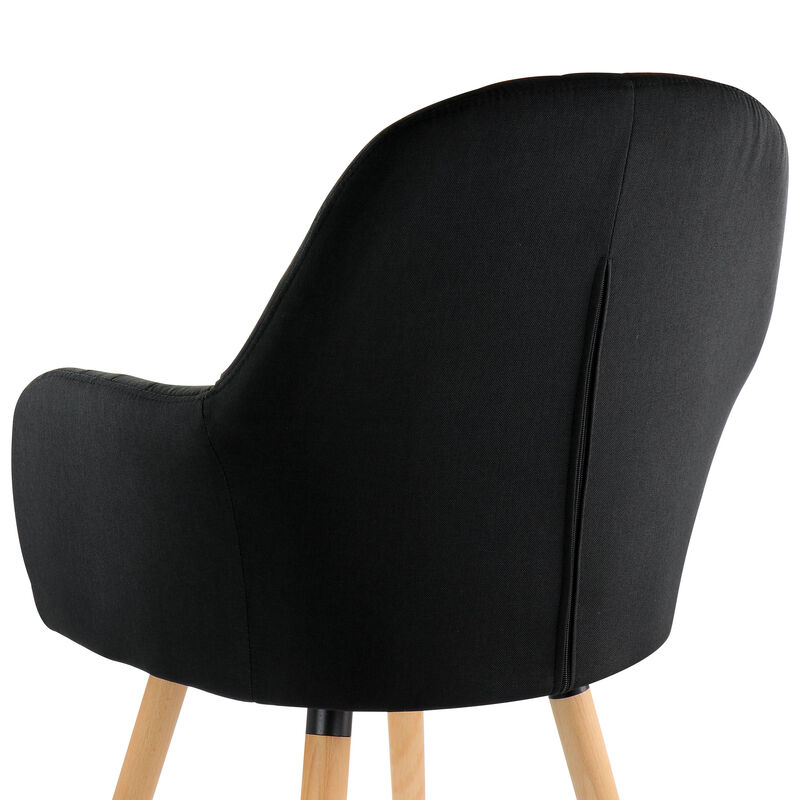 Elama 2 Piece Fabric Tufted Chair in Black with Wooden Legs
