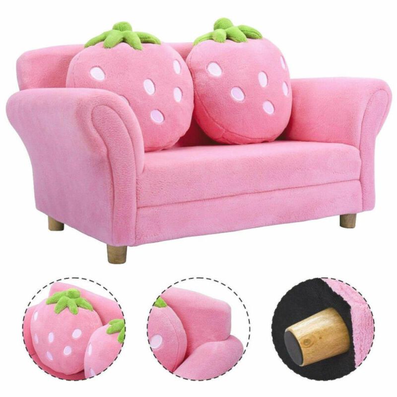 Hivvago BL/PI Kids Strawberry Armrest Chair Sofa-Pink.