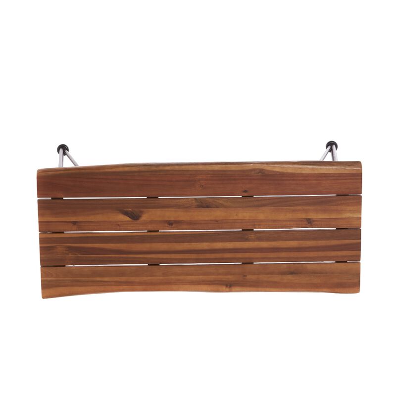 Zoe Outdoor Coffee Table, Hairpin Legs, 43in Brown Slatted Acacia Wood - Benzara