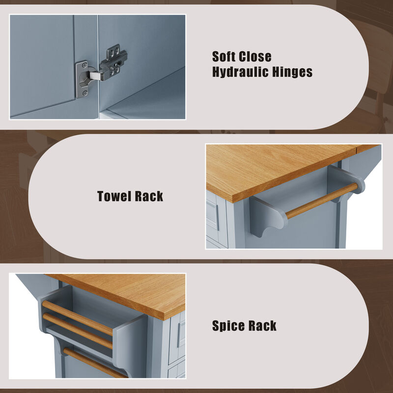 Merax Embossed Texture Kitchen Island on Wheels with Spice Rack