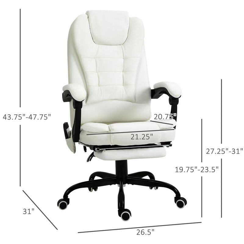 White Ultimate Comfort: Reclining Office Chair with Massage Feature