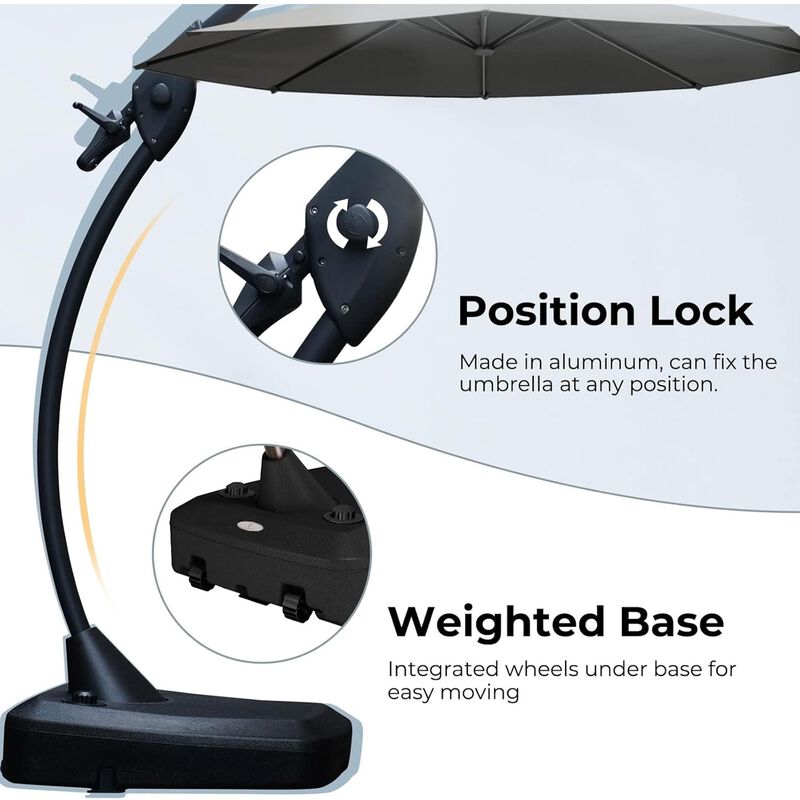 Mondawe 12ft Premium Cantilever Umbrella,With Sunbrella Fabric And Wheels 8 Steel Ribs Umbrella