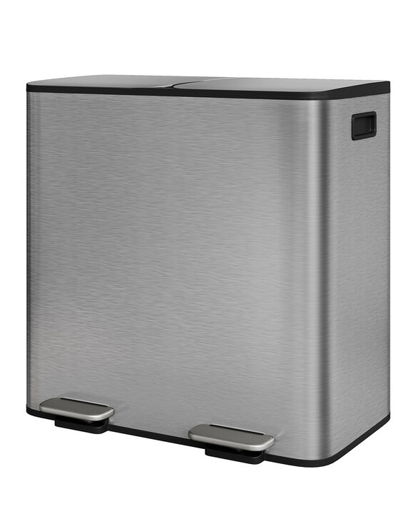 2&times;40L Dual Compartment Steel Step Trash Can, Soft Close Lid, Removable Inner Bucket, Odor Control Fingerprint Proof Recycling Bin