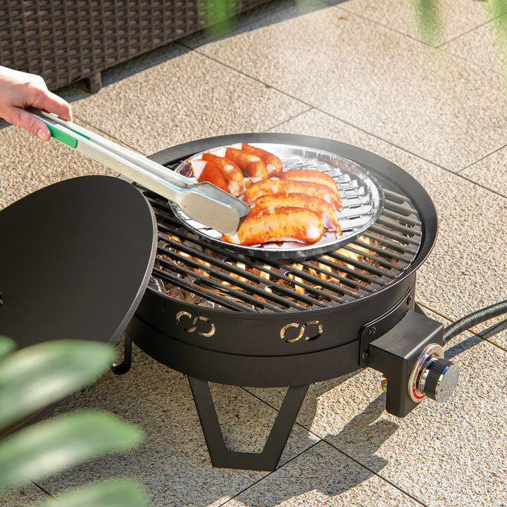17-Inch Portable Gas Fire Pit with Folding Legs and Removable Grill for Camping