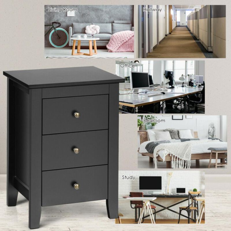 Hivvago Modern Bedside Cabinet with 3 Drawers for Living Room and Bedroom