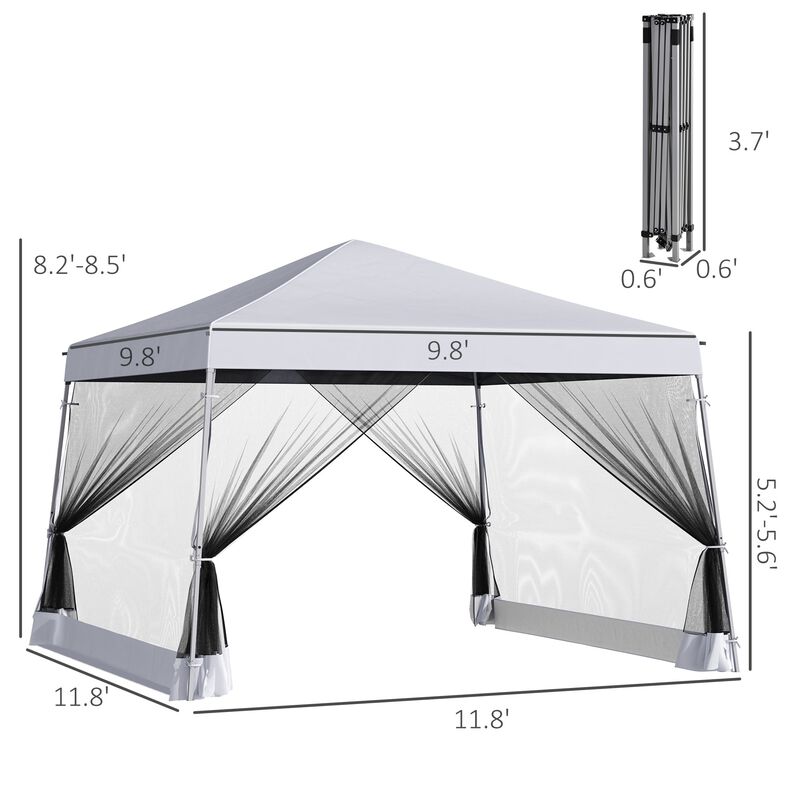 12' x 12' Pop Up Canopy, Foldable Canopy Tent with Carrying Bag, Mesh Sidewalls and 3-Level Adjustable Height for Garden, Party, White
