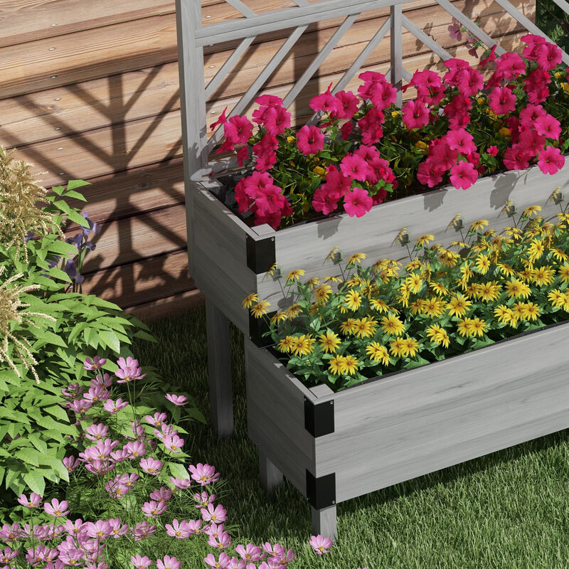 Hivvago 2-Tier Wooden Raised Garden Bed with Trellis image number 7
