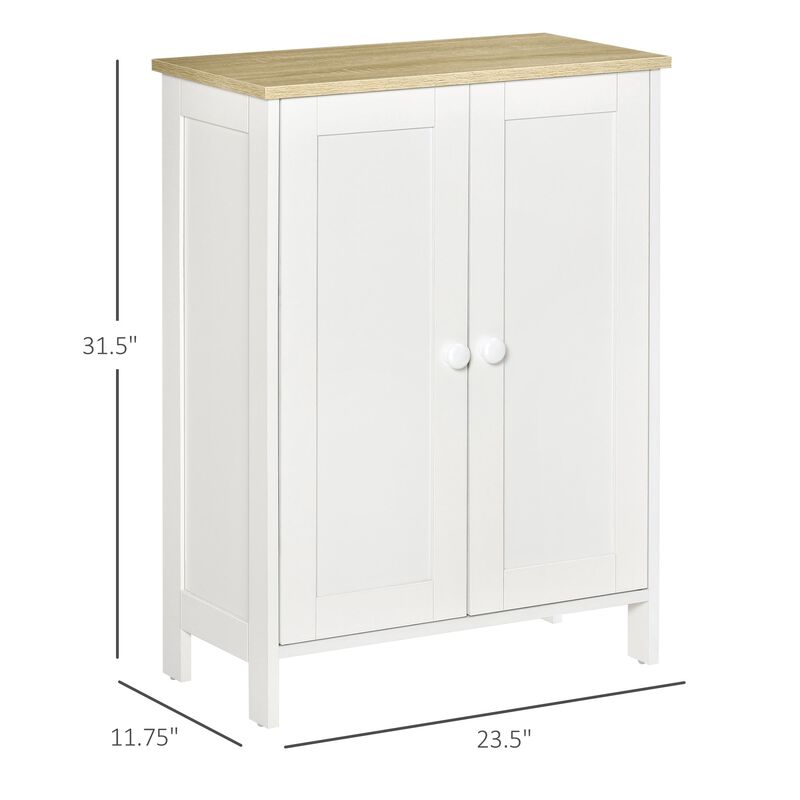 Storage Cabinet with Doors, 2 Adjustable Shelves, Freestanding 3-Tier Storage Cabinet for Living Room, Bedroom & Hallway, White image number 3