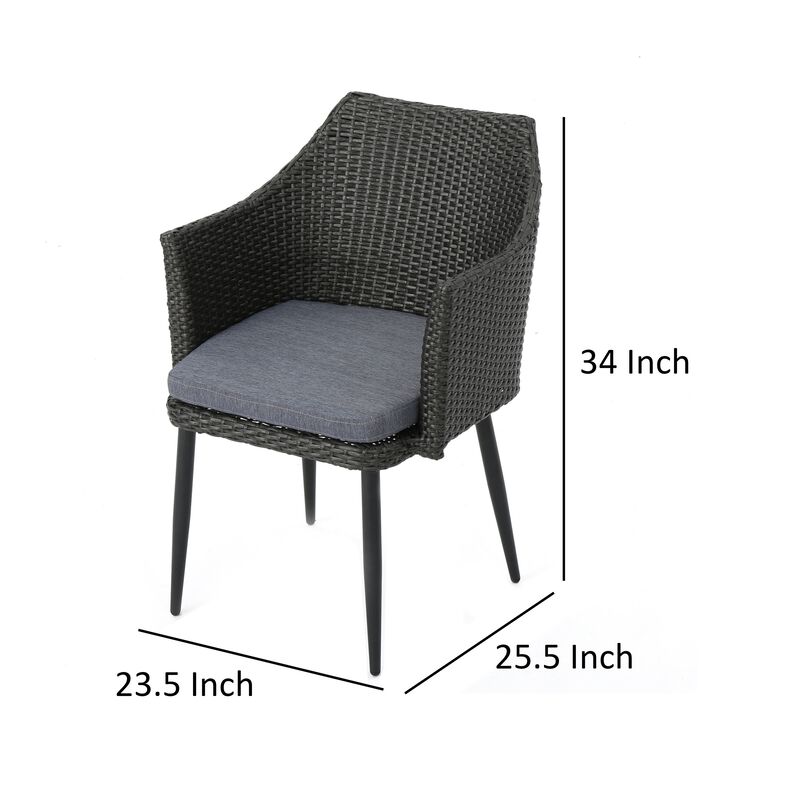 Kenny Outdoor Accent Chair Set of 2, Gray Polyester, PE Rattan, Iron - Benzara