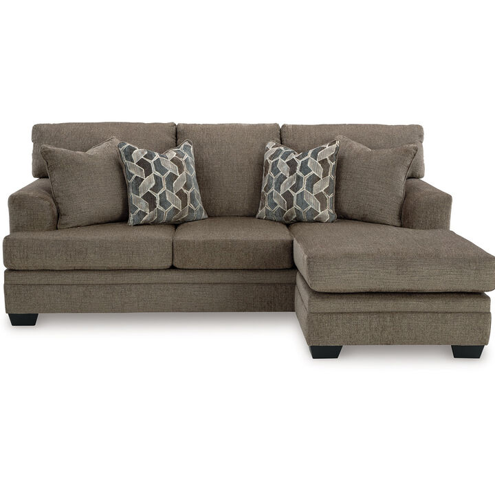 Ead L Sofa Chaise Sectional w Pillows, Nutmeg Brown Polyester 92 Inch - Benzara