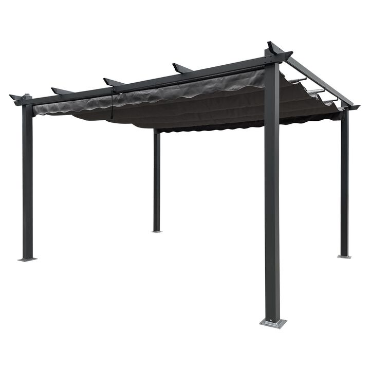 13x10 Ft Outdoor Patio Retractable Pergola With Canopy Sunshelter for Lawns, Gardens, Terraces, Backyard