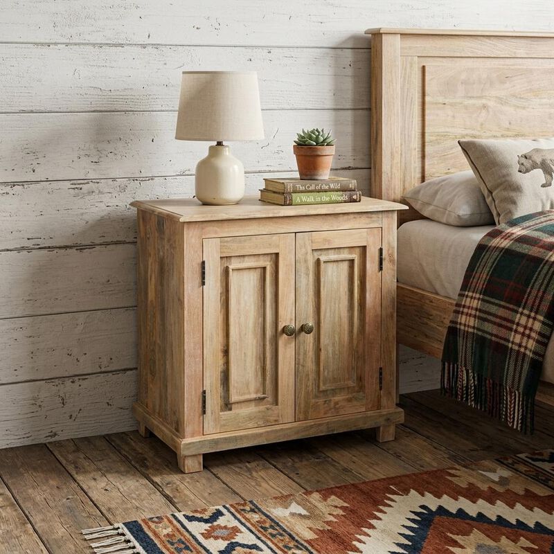 HomeRoots 28" Distressed Natural Solid Wood Nightstand With Storage image number 1