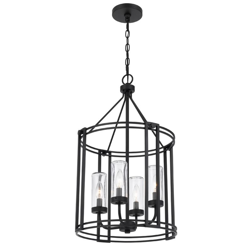 4-Light Chandelier with Clear Glass Shades, 26 Inch Black Round Cage image number 2