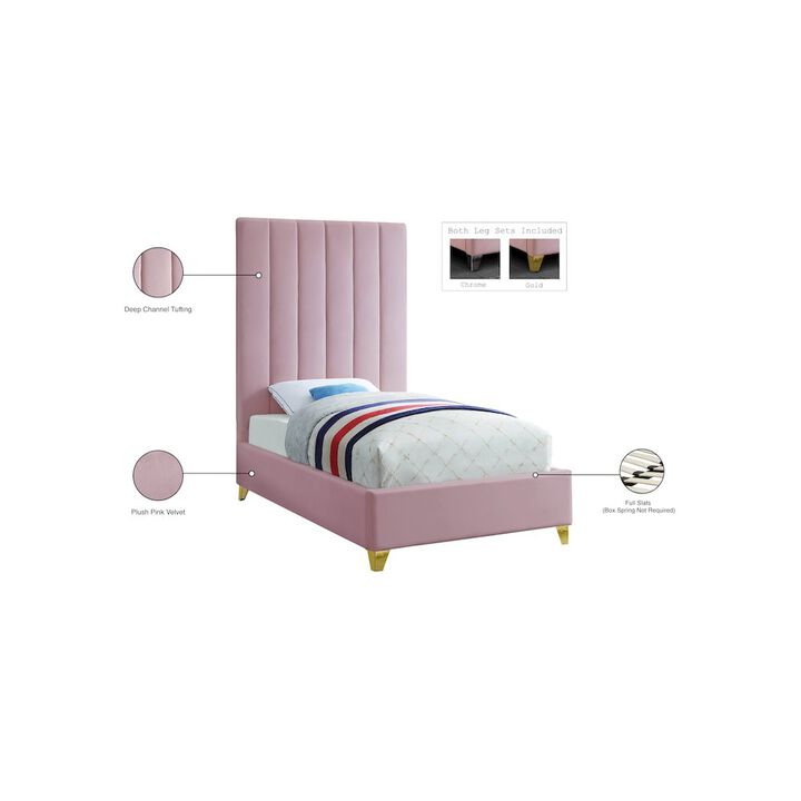Meridian Furniture Via Pink Velvet Twin Bed