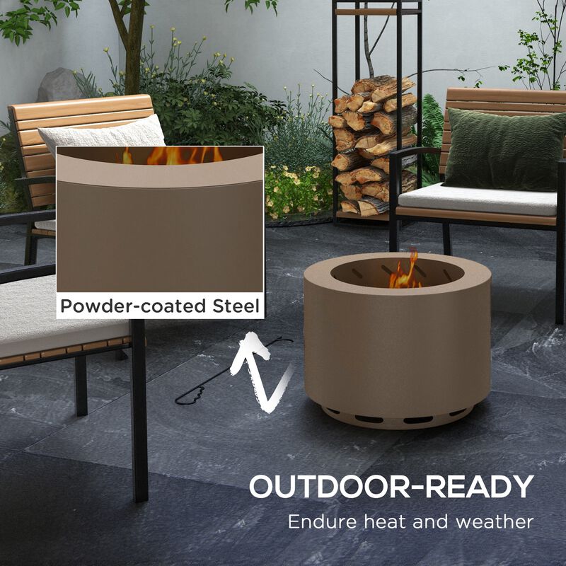 Outsunny Smokeless Fire Pit, 19" Portable Wood Burning Firepit with Poker, Low Smoke Camping Bonfire Stove for Backyard Patio Picnic, Stainless Steel, Bronze