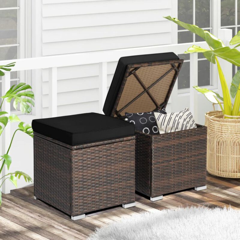 Hivvago 2 Pieces Patio Ottoman with Hidden Storage Space